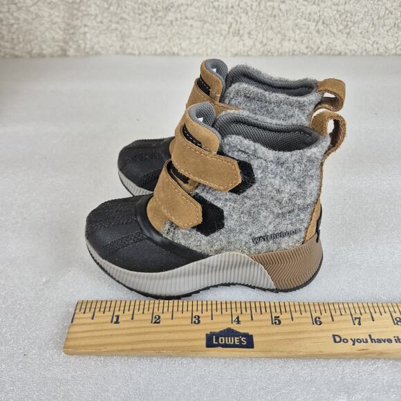 Sorel Toddler 8 Waterproof Winter Boots Gray Tan Suede Felt Duck Boot - Picture 3 of 10